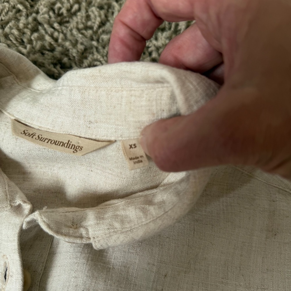 Soft Surroundings Shirt Women XS Oatmeal Linen Coastal Gran Lagenlook Cottage - Picture 7 of 10